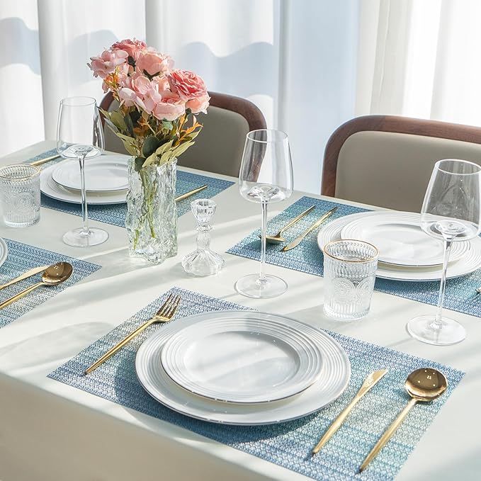 Placemats Set of 4 Vinyl/Plastic Woven Place Mats for Kitchen Table Indoor/Outdoor Washable Placemat Wipeable Dining Table Mats (Ocean Geode,4)