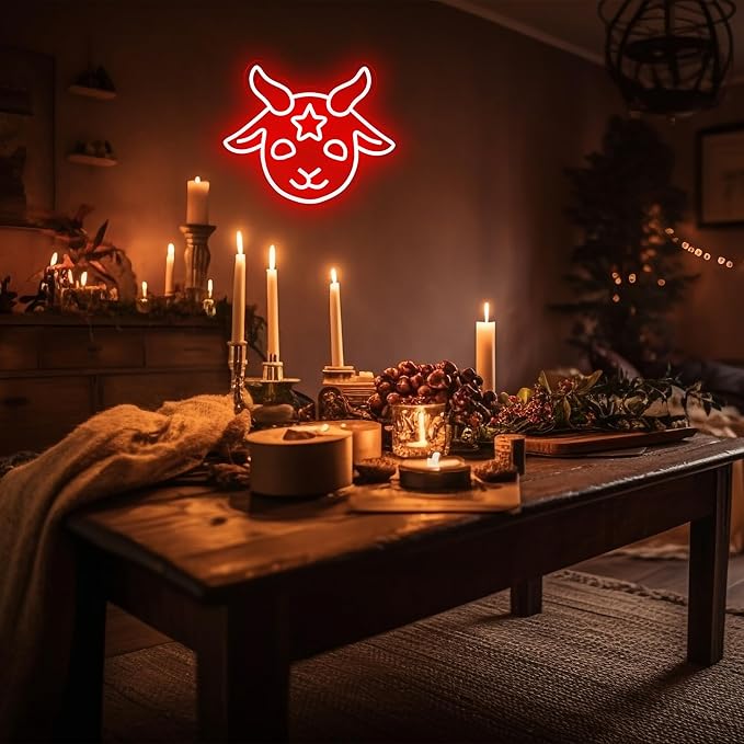 Baphomet Neon Sign, Dimmable LED Signs Gothic Satan Sigil Halloween Neon Signs for Wall Decor, Lamb Demons Neon Light Signs, USB Powered for Halloween Home Bedroom Dorm College Party