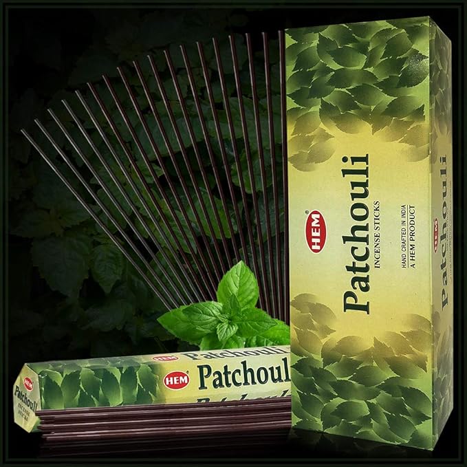 TRUMIRI Patchouli Incense Sticks and Incense Stick Holder Bundle: 1 Set of 6 Packets, 120 Pieces, 6 Incenses per Packet