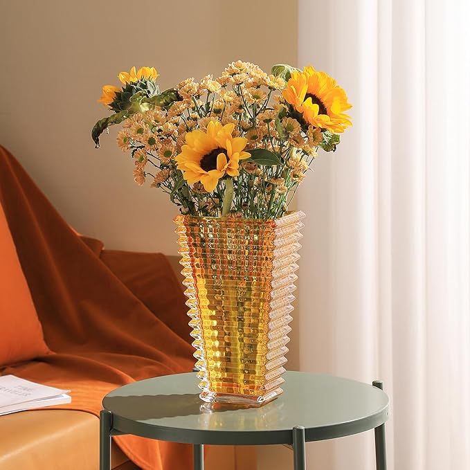 MCMCNCUIU Crystal Vase, Large Crystal Vases for Flowers, Large Flower Vase, Modern Amber Vases for Living Room, Bedroom, Kitchen, Dining Table, Mantle, Wedding, 11 Inches
