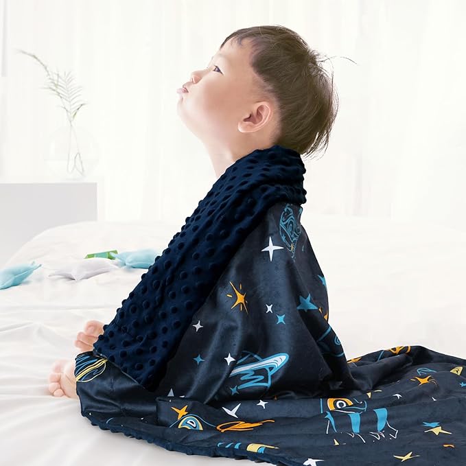 Minky Baby Blanket for Boys, 40x50 Inches Soft Lightweight Micro Fleece Baby Blanket with Double Layer, Dotted Backing, Breathable Receiving Blanket for Newborns, Space