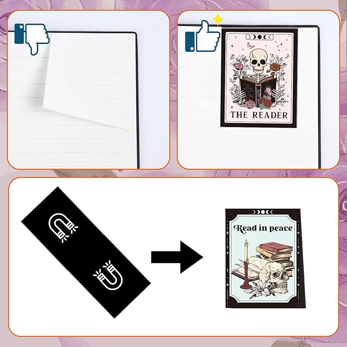 Skeleton Magnetic Bookmark Gifts - 8Pcs Skull Flower Bookmarks Magnetic Skeleton Reading Book Mark Magnets Bookmark Page Markers Clip for Women Book Lover Bookish Reader Students Teachers
