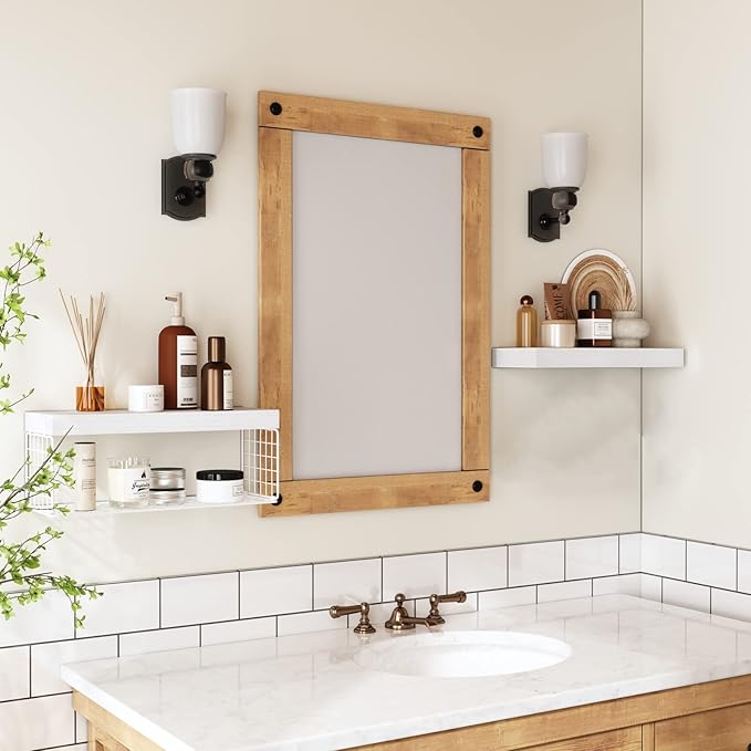 QEEIG White Bathroom Shelves Over Toilet Wall Mounted Floating Shelves Farmhouse Shelf Toilet Paper Storage Small 16 inch Set of 2 (019-W2)