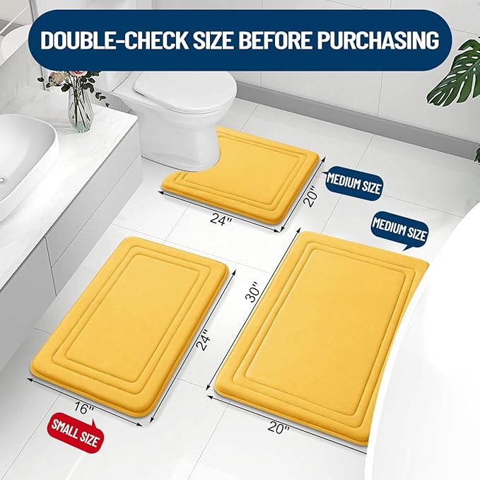 Grandaily Memory Foam Bath Mat Rug 30x20, Ultra Soft, Non-Slip and Absorbent Bathroom Rugs, Machine Wash Dry, Comfortable Bath Carpet for Bathroom Floor, Tub and Shower, Yellow