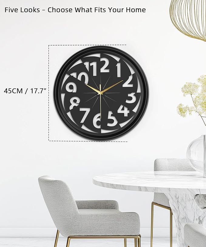 Modern Metal Wall Clock – Silent Non-Ticking, Battery Operated Clock with Hollow-Out Design, Decorative Clock for Living Room, Bedroom, or Office Wall Decor-18”