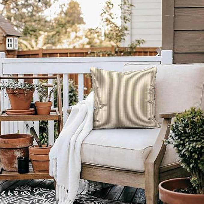 LVTXIII Outdoor Throw Pillow Covers Waterproof Tropic Accent Pillow Cases Fluffy Outdoor Cushion Covers for Garden and Patio Furniture Decoration, 16x16, 2 Pack, Strip Beige