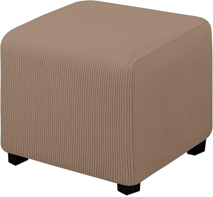 Easy-Going Stretch Ottoman Cover Folding Storage Stool Furniture Protector Soft slipcover with Elastic Bottom (X-Small,Camel)