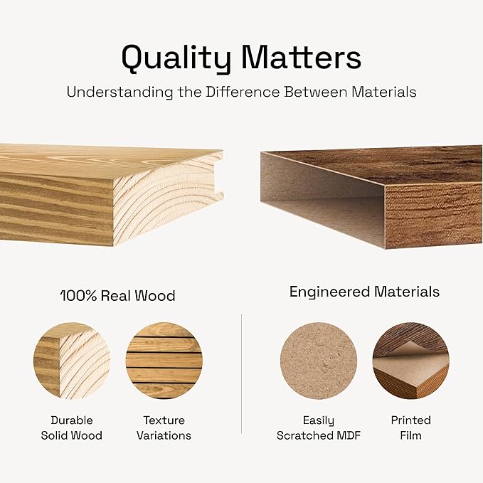BAOBAB WORKSHOP Natural Wood Floating Shelves for Wall 16 inch - Floating Wall Shelves for Kitchen Bedroom - Wooden Bathroom Shelves - Oak Floating Shelf - 16 x 6.7 Inch, Set of 2