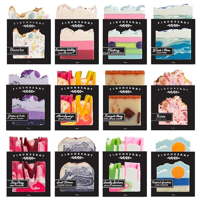 FinchBerry Year of Soap Set - Natural Shea and Coconut Oil, Rich Scents and Lush Lather, Ideal Gift Box for Everyday Comfort and Self-Care - 12 Handmade Bars, 4.5 oz Each