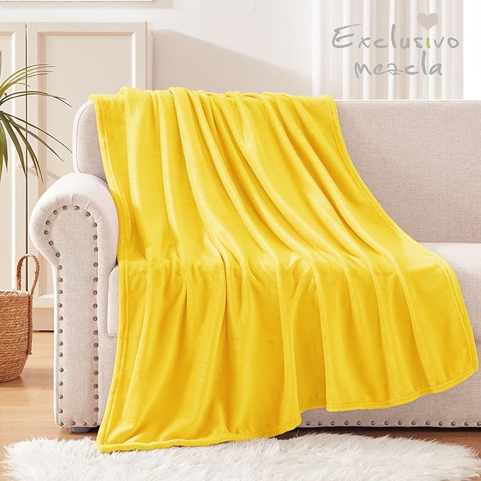 Exclusivo Mezcla Extra Large Fleece Throw Blanket for Couch, Sofa, 300GSM Super Soft and Warm Blankets, Vibrant Yellow Throw All Season Use, Cozy, Plush, Lightweight, 50x70 Inches