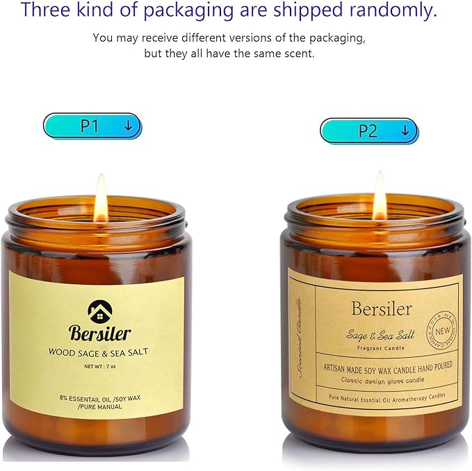 Aromatherapy Candles, Scented Candles, 7 OZ Sage Sea Salt Candles, Stress Relief and Relax for Home & Bedroom Gift for Women Birthday Christmas, Soy Wax Candle