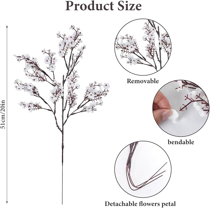 AILANDA 12PCS Artificial Flowers Baby Breath White Fake Gypsophila Bouquets Real Touch Christmas Greenery Real Touch Silk Floral Arrangemen for Winter Home Decor DIY Wedding Party Table Centerpieces