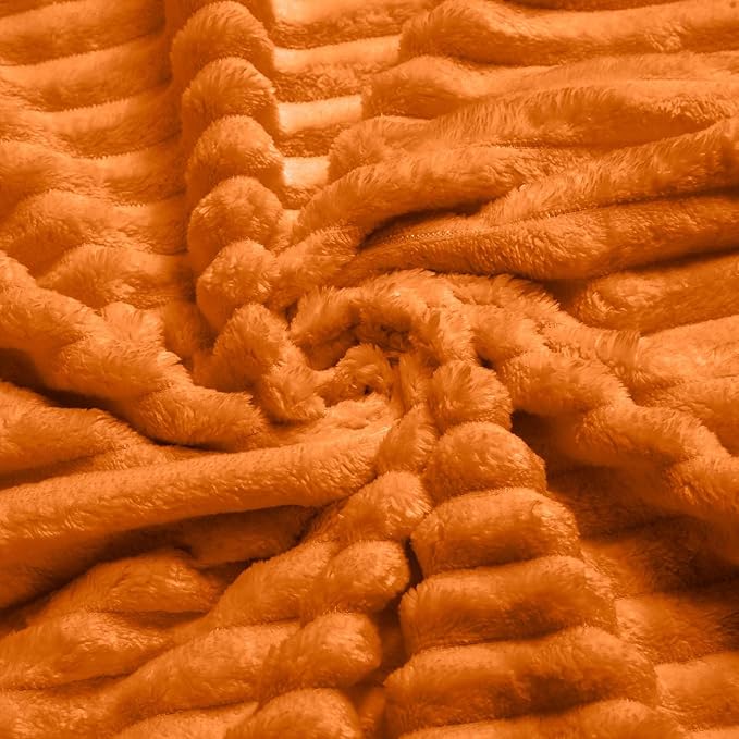 Vessia Flannel Fleece Throw Blanket, 300GSM Cozy Orange Striped Blanket for Kids and Adults, Warm and Soft Microfiber Ribbed Couch and Sofa Throw for All Season(50x40inch)