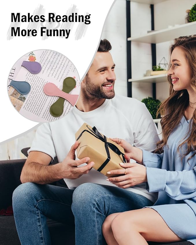 Leather Magnetic Bookmarks, 4Pcs Dark Morandi Magnet Book Mark Clips Gift for Women, Kids, Reading Book Lovers, Teacher Gift for School Office Home Supplies Father's Day Gift (Blue+Green+Purple+Pink)