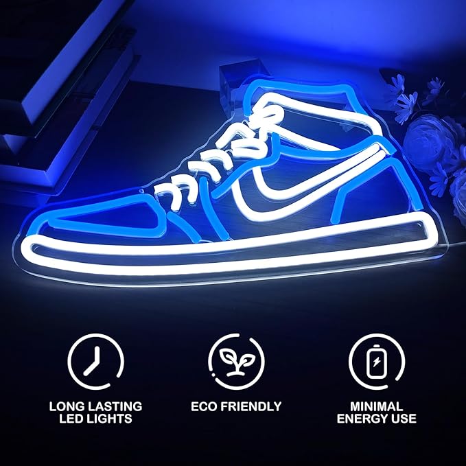 Sneaker Neon Sign Sports Shoe Neon Signs for Wall Dimmable LED Boys Neon Lights for Bedroom Man Cave Home Party Pub Neon Bar Sign Shoes Light up Signs Wall Decor (Blue)