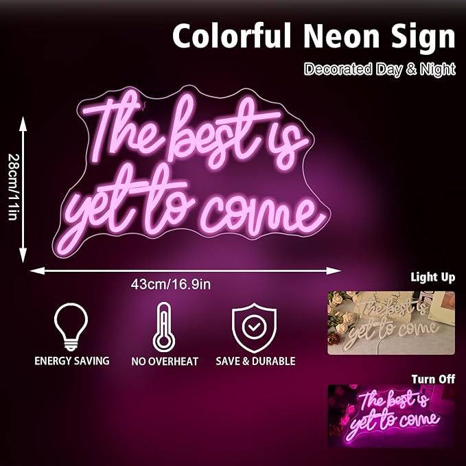 The Best Is Yet to Come Neon Sign Pink Letter Led Neon Lights For Wall Decor Usb Power Light Up Signs For Bedroom Home Bar Wedding Birthday Party Kids Room Teens Gifts