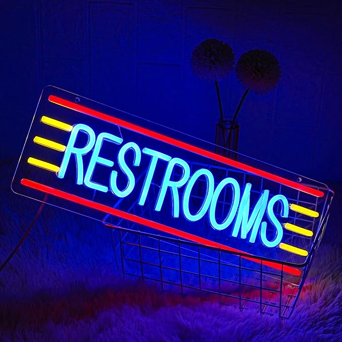 Restroom Neon Sign for Business Toilet Neon Light Bathroom LED Neon Sign Restrooms LED Neon Light for Home Bar Shop Hotel Shop Mall Supermarket Decoration