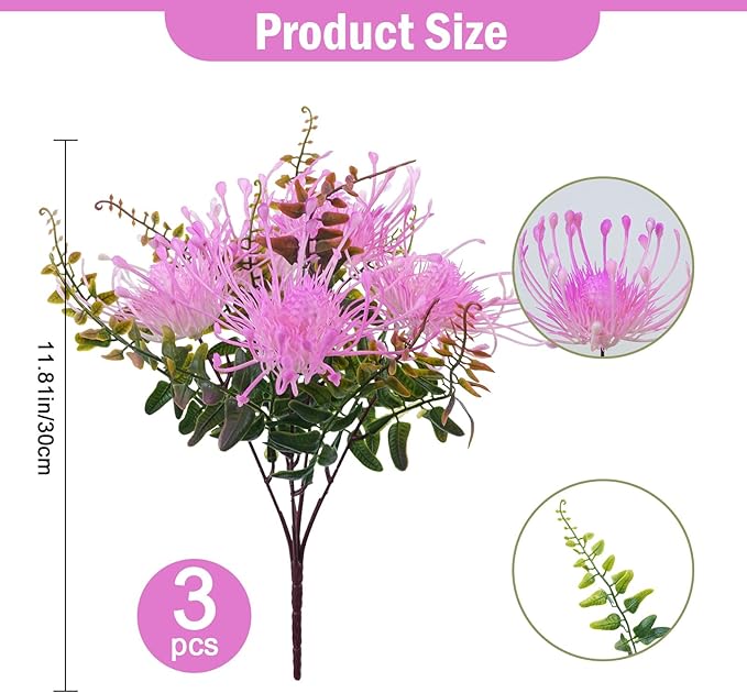 3pcs Fake Mums Plastic Flowers Hot Pink Flower Artificial Tropical Flowers Chrysanthemum Outdoor UV Resistant Plants Centerpieces for Table Home Bathroom Outdoor Decor