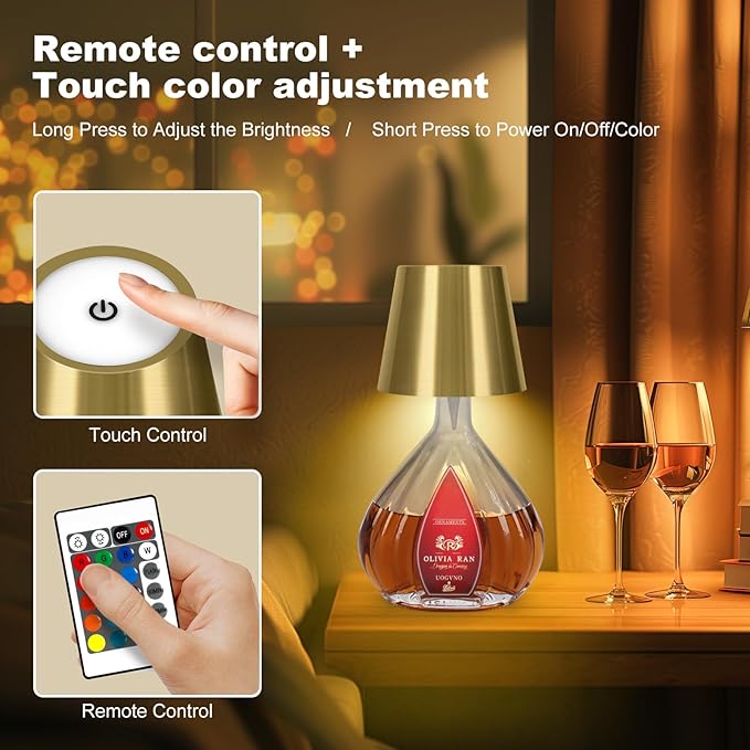 2025 New Wireless Bottle Lamp,RGB LED Bottle Light with Remote(RGB Gold Plating, 1pc)