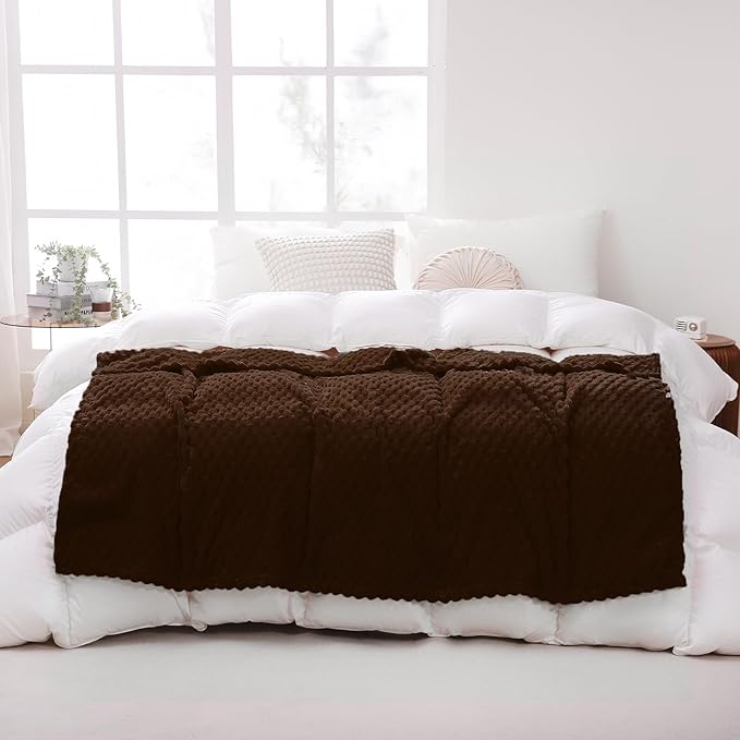 Puncuntex Brown Throw Blanket 50"×60" inches Fuzzy 3D Jacquard Decorative Flannel Fleece Super Soft Plush Cozy Blanket for Couch Sofa Chair Lightweight