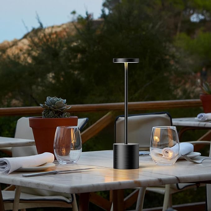 SAKRINGT Cordless Table Lamps Rechargeable,6000mAh Portable Battery Operated LED Table Light for Restaurant Outdoor 2 Pack Black
