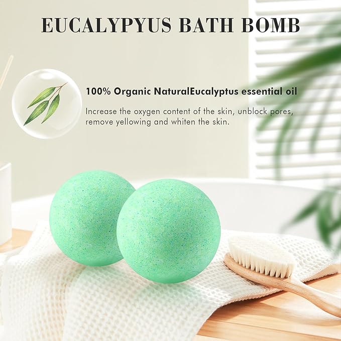Bath Bombs Salt Balls,Eucalyptus Extract Essential Oils,Moisturizing Dry Skin,Fizzy Spa,Relaxation,Bubble Bath Bomb Gifts Idea for Men Women,100g x 2PCS