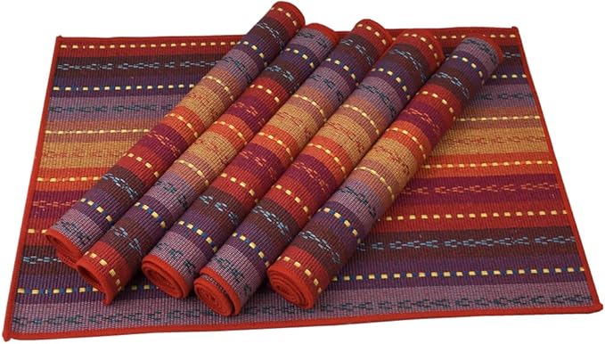 WAZAIGUR Hand Woven with 100% Cotton Placemats Colorful Placemats Braided Ribbed Durable Heat-Insulation Table Mats Set of 6,Rainbow