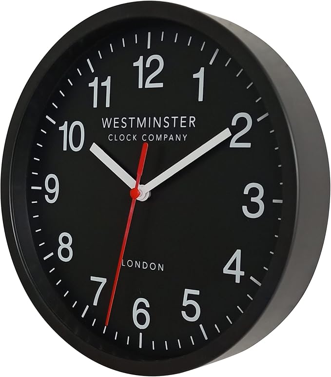 Westminster Clock Company 8" Wall Clock Ticking (Black 8 Inch Standard Quartz Wall Clock)