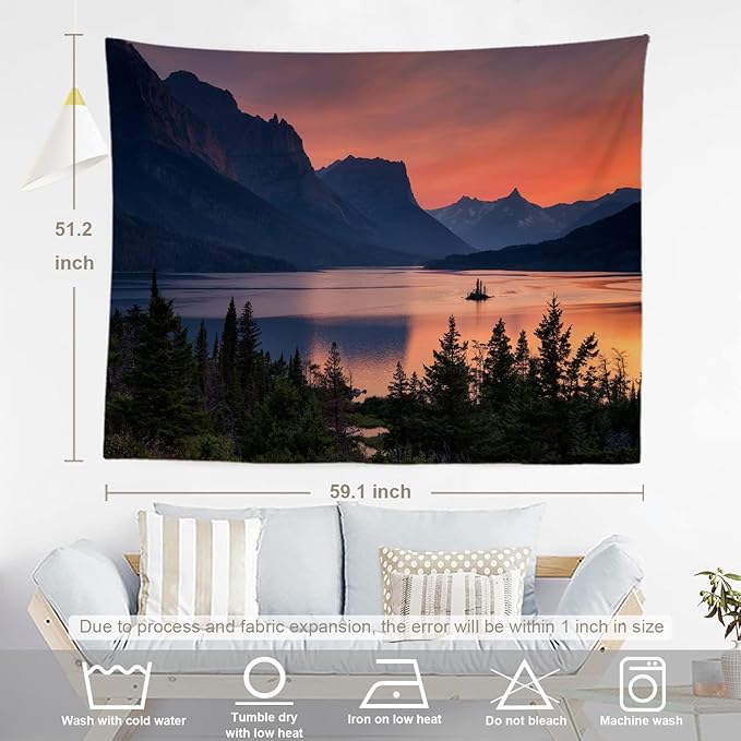 BaoNews Orange Sunset St Lake Tapestry, Large Wall Hanging Polyester Tablecloths Tapestry Bedroom Room Living Room Dorm 51.2 x 59.1 inches