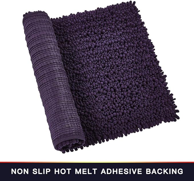 Walensee Bathroom Rug Non Slip Bath Mat (32x20 Inch Dark Purple) Water Absorbent Super Soft Shaggy Chenille Machine Washable Dry Extra Thick Perfect Absorbant Best Large Plush Carpet for Shower Floor