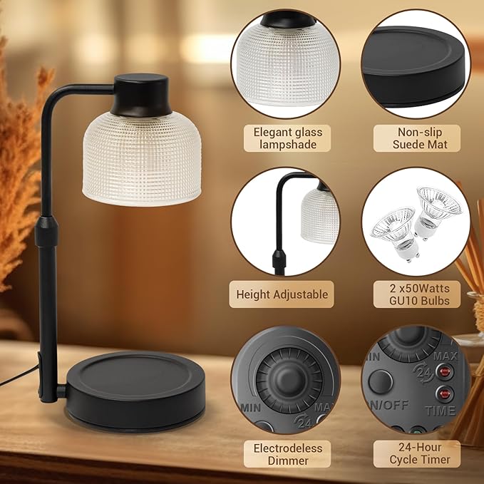 KLL Candle Warmer Lamp with Timer: Birthday Gifts for Women Mom - Home Decor House Warming Gifts New Home - Wax Melt Warmer with 2 Bulbs for Jar Candles