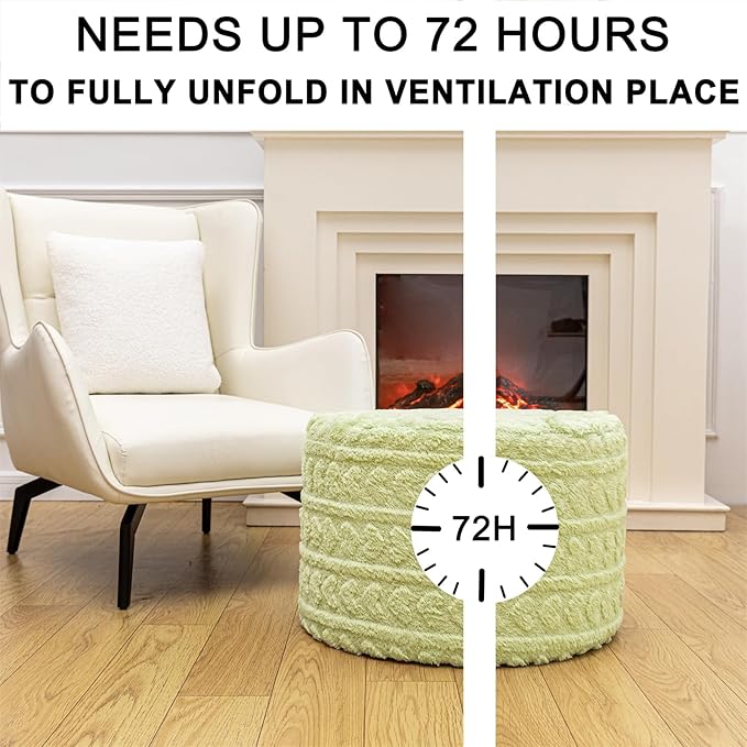 Round Pouf Ottoman Foot Rest 20x14 Inches Soft Heart Printed Footstool Ottomans for Living Room Comfort Foam Stuffed Poofs Perfect to Rest Your Feet for Couch Desk Sage Green