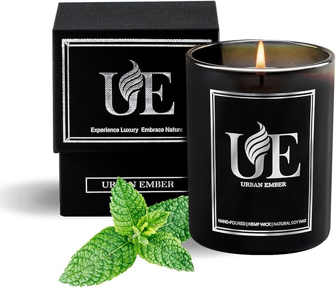 Eucalyptus Mint Scented Candle, Aromatherapy Candle for Home Scented - 55 Hours Long Lasting Soy Wax Candle - Strong Fragranced Black Candle Gift for Women & Men, 8 oz