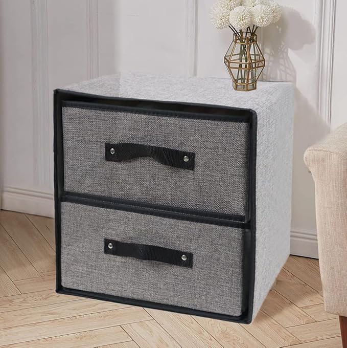Linen Closet Organizer and Storage, Fabric Storage Drawer Organizer with 2 Drawers for Underwear, Sock, Bra, Small Items, 121212 INCH (Gray)