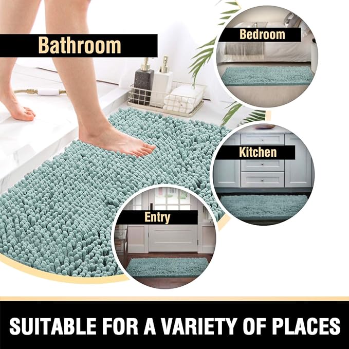 H.VERSAILTEX Bathroom Rugs Bath Mats Non Slip Luxury Chenille Bathroom Runner Rug 24x47 Extra Soft and Absorbent Shaggy Rugs Washable Dry Fast Area Carpet Mats, Tub - Aqua Foam
