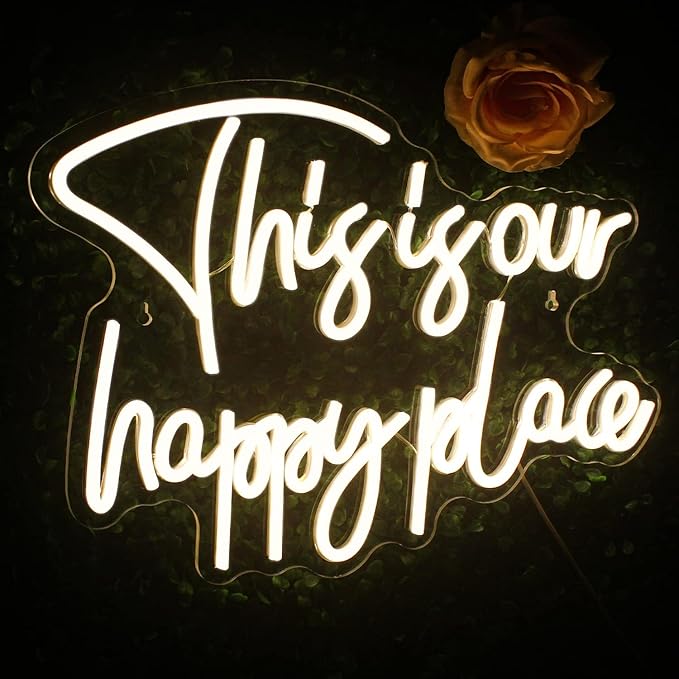 NOSUN This is Our Happy Place Neon Sign Happy Place Neon Signs for Wall Decor Dimmable Warm White LED Signs for Bedroom Classroom Man Cave Home Bar Birthday Party Game Zone Decor Neon Classroom Sign