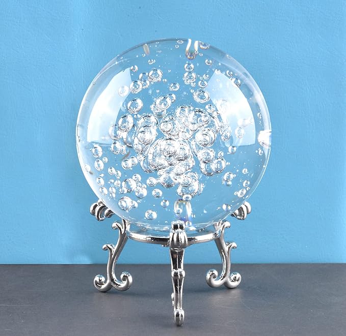 Crystal Ball Glass Globe Decor - Crystal Sphere with Stand & Gift Box, Clear Decorative Crystal Globe, 3D Crystal Ball for Home Decor Photography, Gazing Divination Fengshui Meditation, 3 inch/80mm