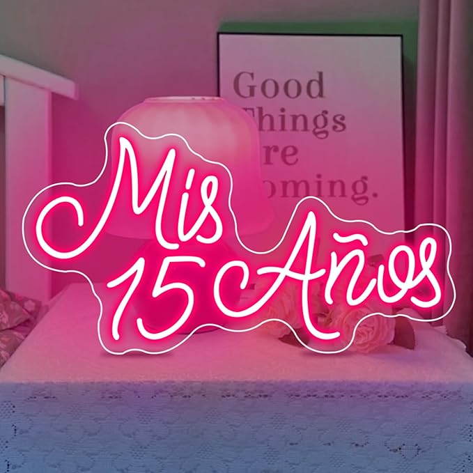 Mis 15 Años Neon Sign for Wall Decor, 15th Birthday Party Led Neon Light, USB Powered with Dimmer Switch Neon Lights for Mis Quince Party Decor,Sweet 15 Quinceanera Party Sign,Gifts for Lover