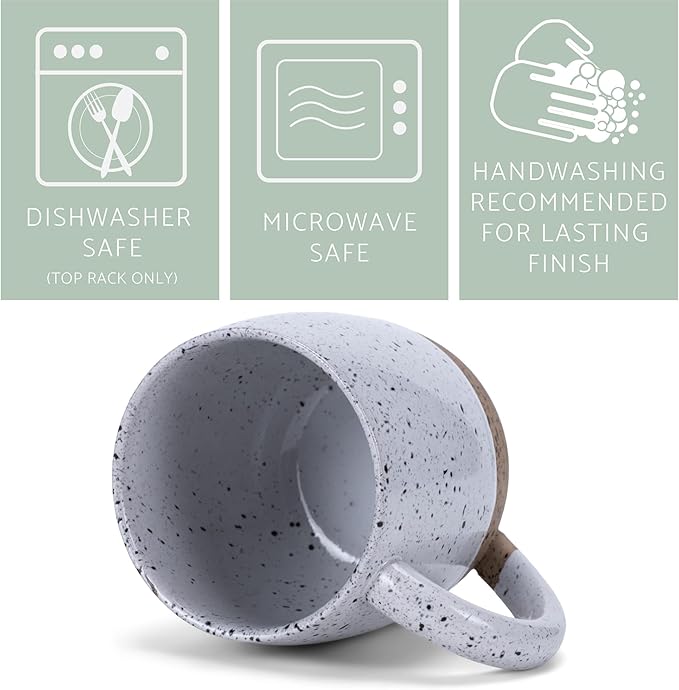Elanze Designs Speckled Raw Bottom 17 ounce Ceramic Mugs Pack of 4, White