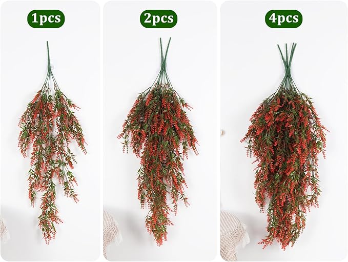 RECUTMS Hanging Fall Flowers Artificial for Outdoors Basket Large Winter Fake Lavender Lights (Orange)