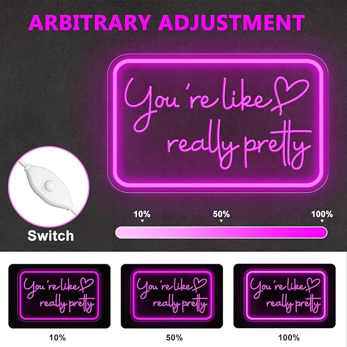 You're Like Really Pretty Neon Sign for Wall Decor, LED Neon Lights Party Decorations, USB Powered Switch Adjustable Brightness Neon Lights, for Powder Room, Bedroom, Clothing Store, Beauty Salon