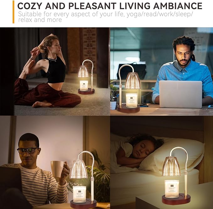 Candle Warmer Lamp with 3 Bulbs, Adjustable Height Dimmable Candle Warmer with Timer, Compatible with Large Jar Candles, Candle Lamp with Charming Gift Box Ribbon for Her/Him