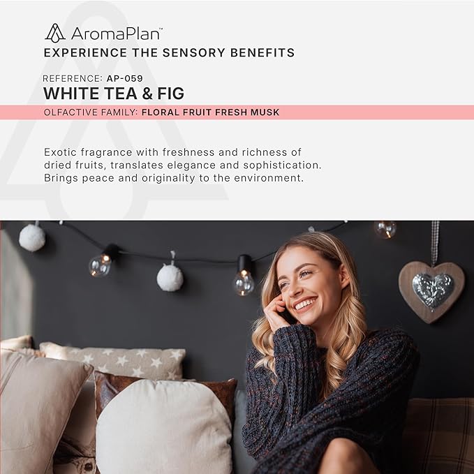 Aromaplan Hotel Scents White Tea & Fig 5 Fl Oz (148ml), Home Luxury Aroma & Hotel Fragrance Diffuser Oil- Hotel Diffuser Oil for Aromatherapy- USA Made, Bigger Bottle, Bolder Aroma & Longer Lasting