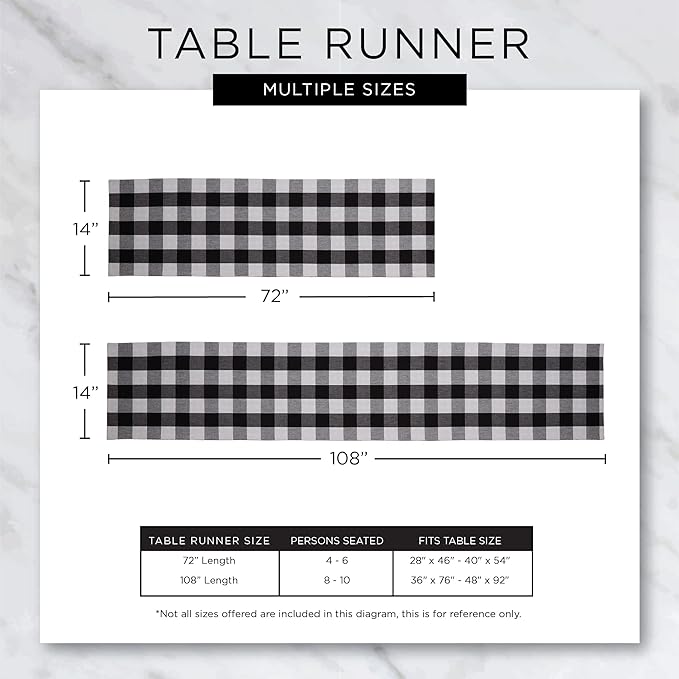 DII Heavyweight Fringed Check Tabletop Collection, Table Runner, 14x72, Gray