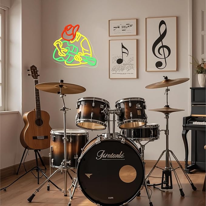 Cowboy Playing Guitar Neon Sign, Dimmable, USB Powered, 5V/2A, 14.9"x12.6" for Wall Decor, Western-Style Cowboy, Folk Music Lovers, Western Bar, Man Cave, Party, Instrument Store, Cafe