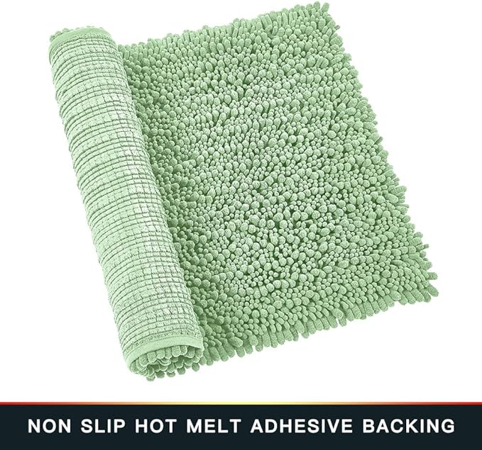 Walensee Large Bathroom Rug Non Slip Bath Mat (72x24 Inch Sage Green) Water Absorbent Super Soft Shaggy Chenille Machine Washable Dry Extra Thick Perfect Absorbant Best Plush Carpet for Shower Floor