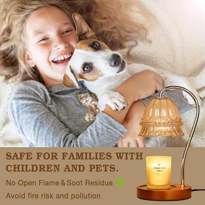 Glass Candle Warmer Lamp with Timer, Flower Candle Warmer Lamp, Birthday Gifts for Women, Mom, Female Friend, Candle Lamp Warmer Gifts, Electric Dimmable Candle Warmer, Vintage Home Decor, Amber