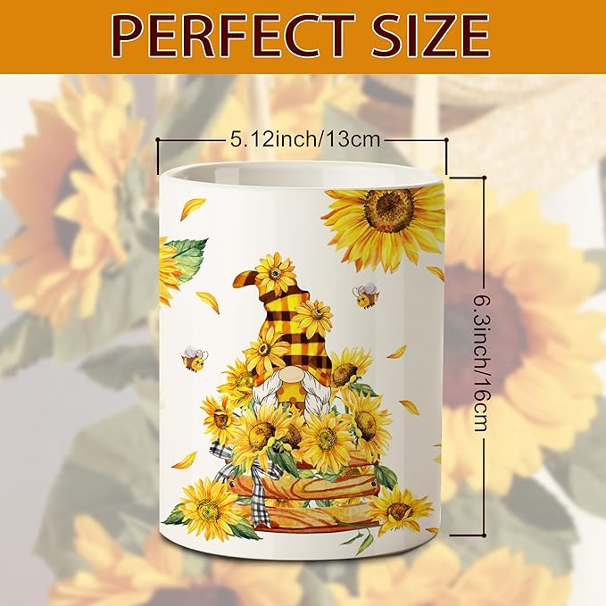 pinata Sunflower Kitchen Decor, Cute Ceramic Utensil Holder, Sunflower Kitchen Utensil Holder for Farmhouse Indoor (6.3inch)