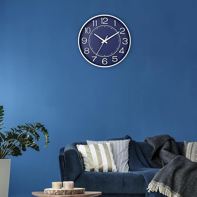 HZDHCLH Modern Wall Clocks Battery Operated,10 inch Navy Blue Clock for Wall,Silent Small Wall Clock for Living Room Bedroom Kitchen Office Nursery Decor