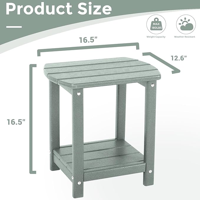 Adirondack Square Outdoor Side Table,2-Tier Storage Patio Side Table, HDPE End Tables for Backyard Pool Porch Garden Lawn LightGrey